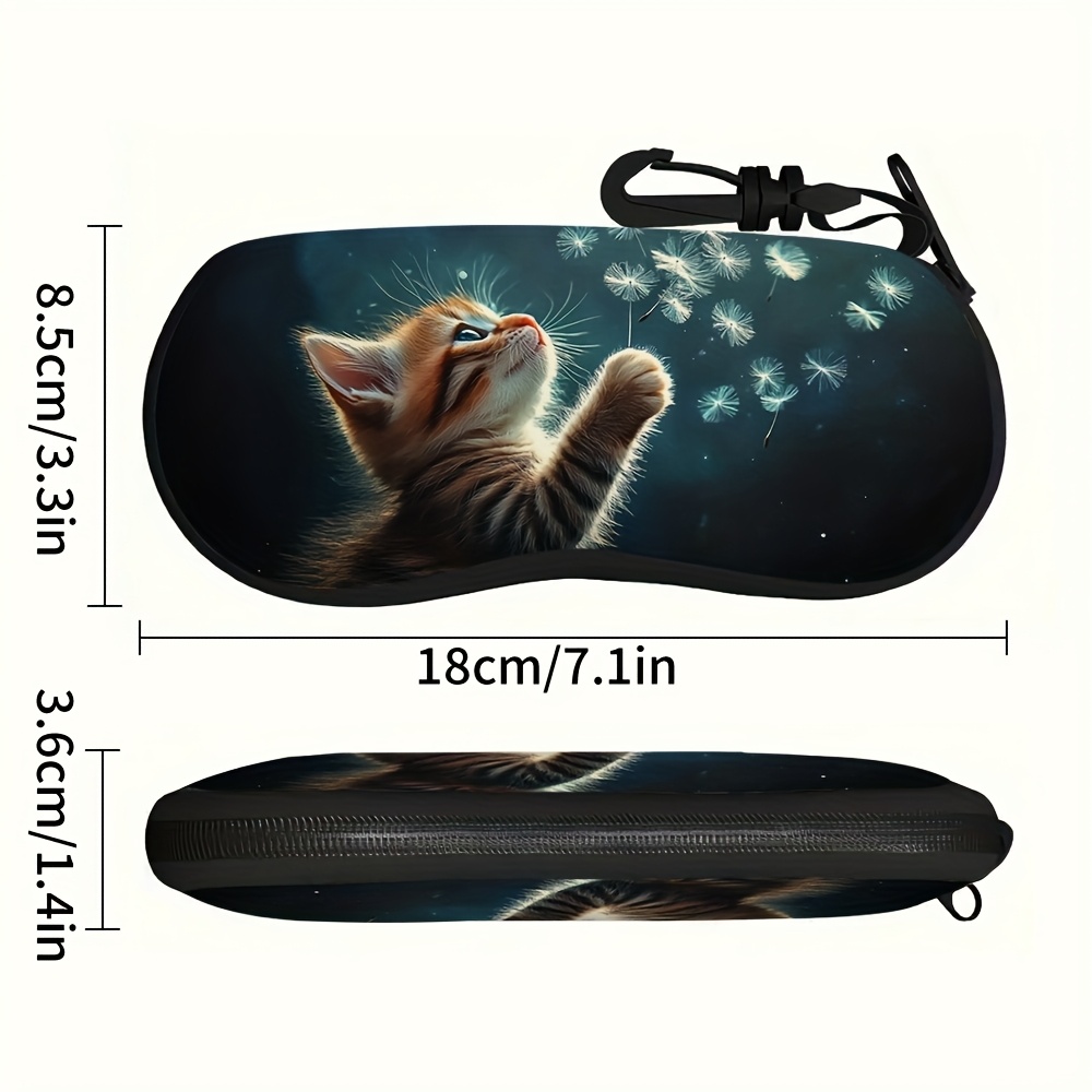 TEMU 1 ud., Estuche para gafas con cremallera de impresión gráfica de gatitos y dientes - Cubierta ultraligera portátil, práctico para hombres y