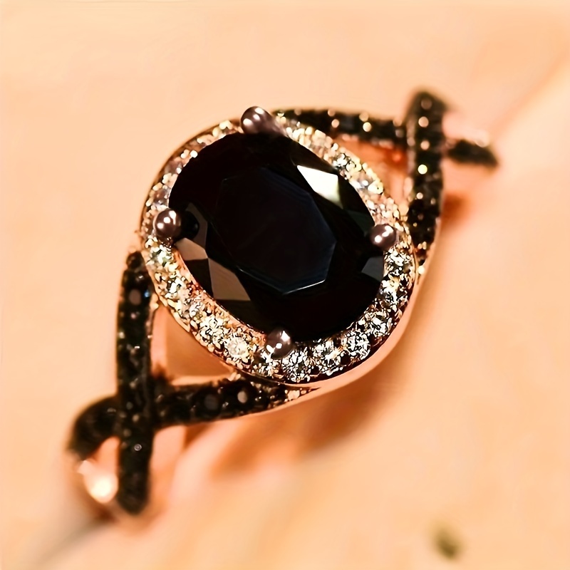 

1pc Retro Elegant Black Zircon Ring Temperament Design, Ladies Finger Ring Jewelry For Men