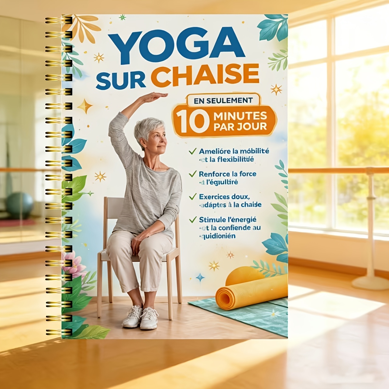 TEMU Livre de plan de yoga pour personnes âgées, édition française, enregistrement d'exercices assis , , flexibilité, étirements et de fitness pour