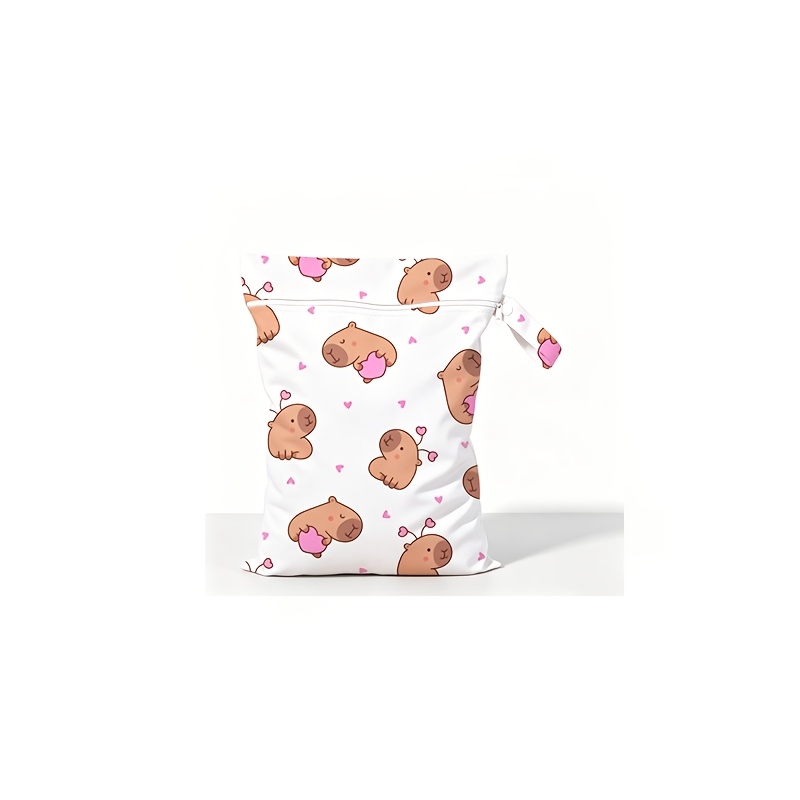 TEMU Cute Capybara Print Wet Dry Bag, Zippered Storage Pouch For Swimwear, Swimming Gear & Diapers
