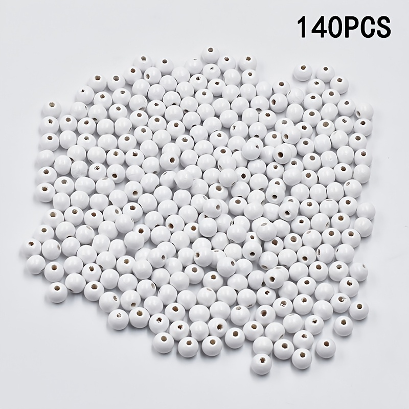 TEMU 140pcs Perles en bois rondes à surface lisse 10Mm Perles en bois blanches Perles d'artisanat Rustique Ferme Perles d'espacement en bois Collier