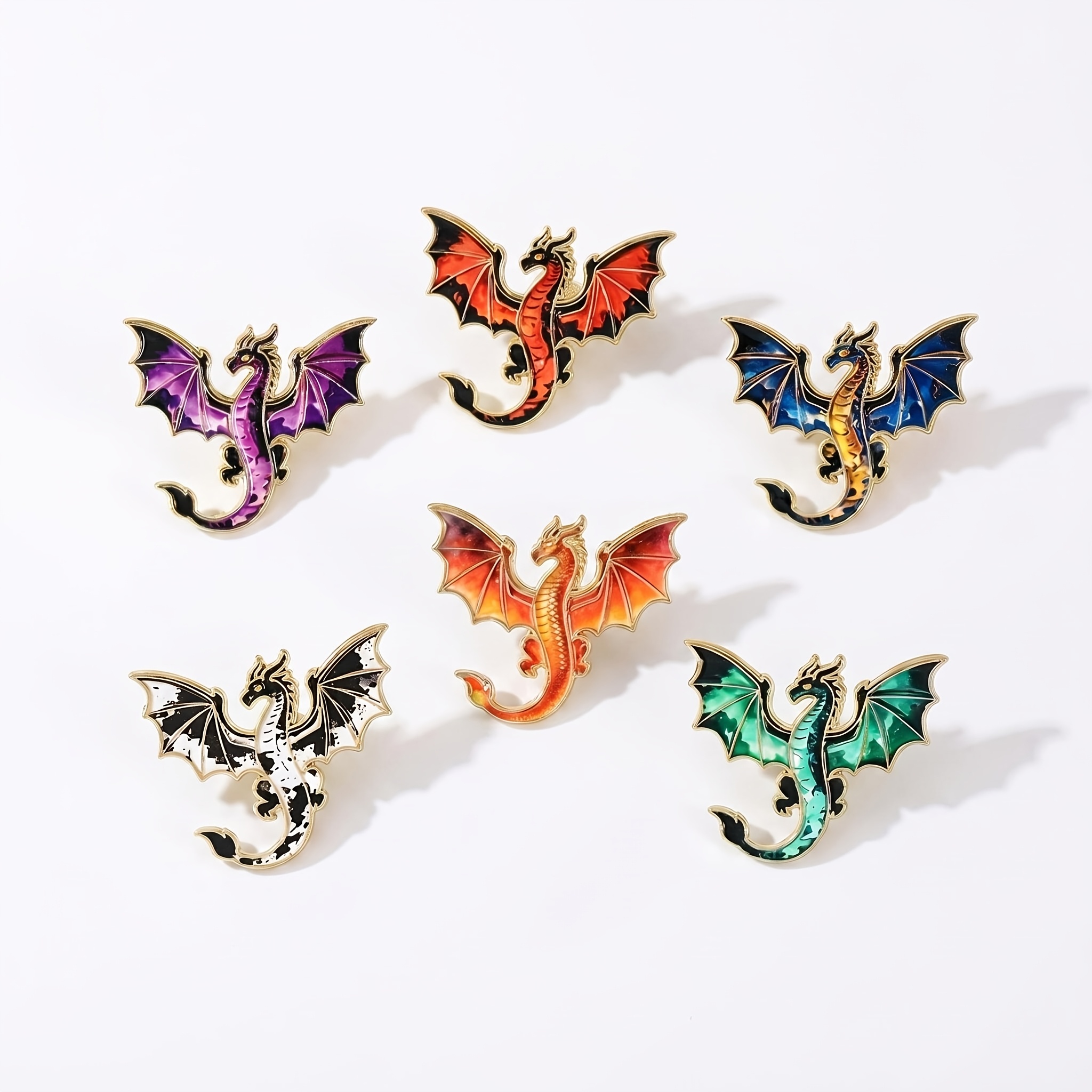 TEMU 6pcs/set Dragon Enamel Pin Fashion Decorative Badge Ornaments Lapel Bag Badges Gifts