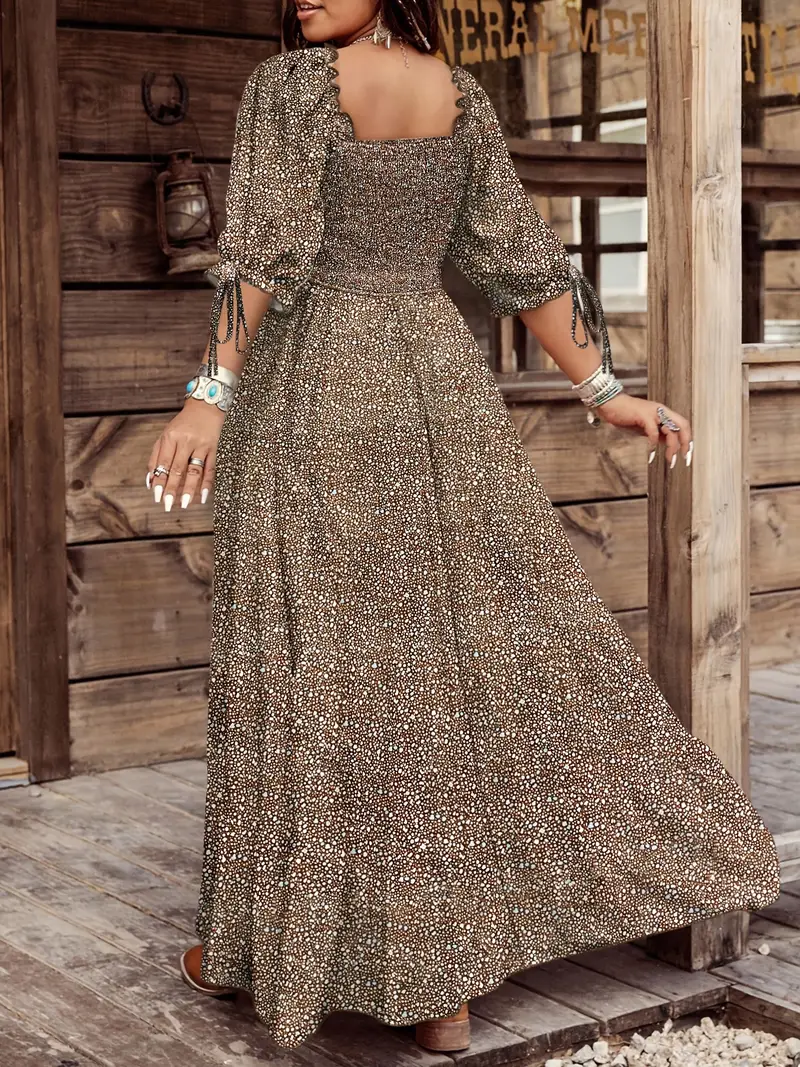 bohemian formal dresses plus size Ceyna Plus Size Bohemian Casual Style Vintage Floral Patchwork Hem Dress Formal Vacation Purple Summer