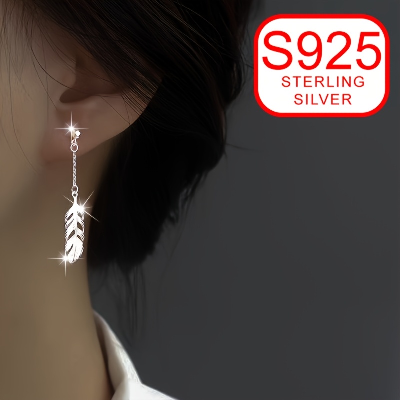 S925 Silver Leaf Tassel Stud Earrings for Women