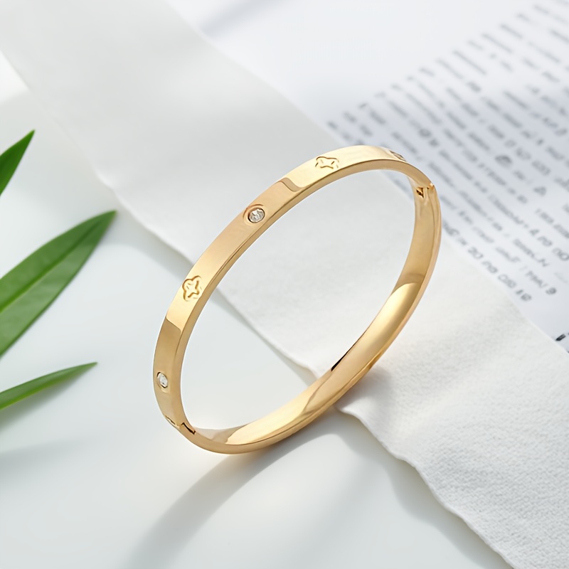 TEMU Light Luxury Niche Clover Bracelet Women' Steel Inlaid Bracelet Gift For Girlfriend Best Friend