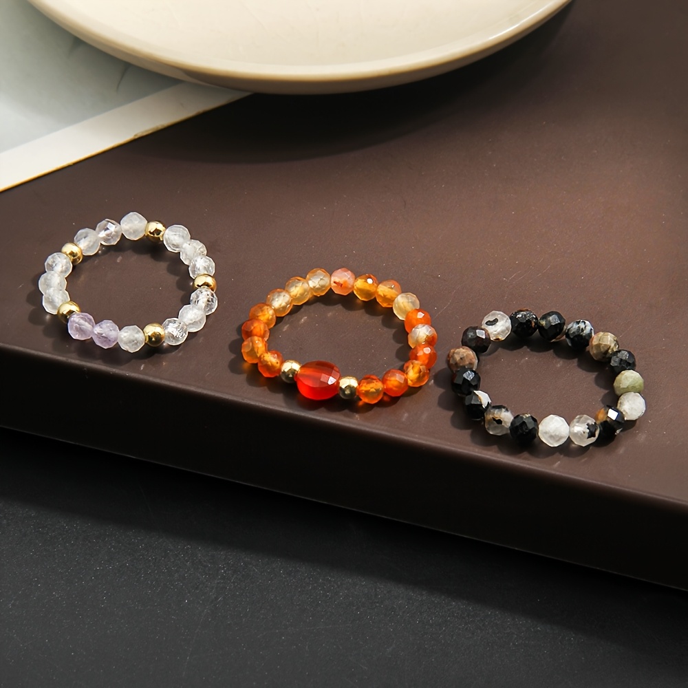 3pcs Elegant Stretch Beaded Rings Set, Gift-Ready