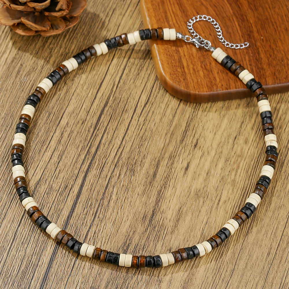 TEMU 1pc Collier rétro gothique américain local en bois avec perles et de , pendentif tête de , collier pour hommes, choker, cadeau de bijoux parfait