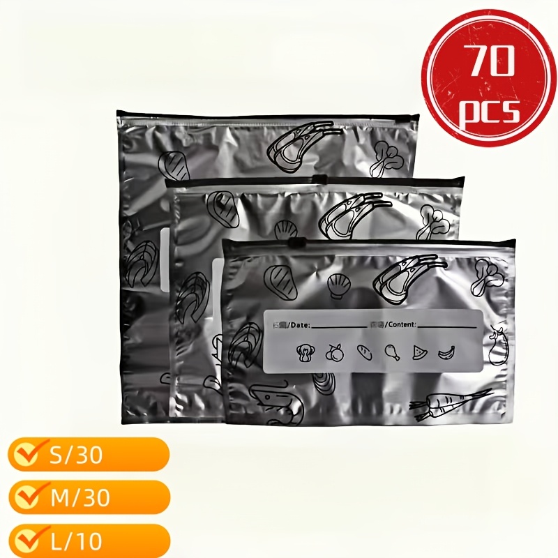 TEMU 70 bolsas reutilizables y lavables al vacío, bolsas de almacenamiento con etiquetas de , bolsas de congelador a prueba de fugas para carne,