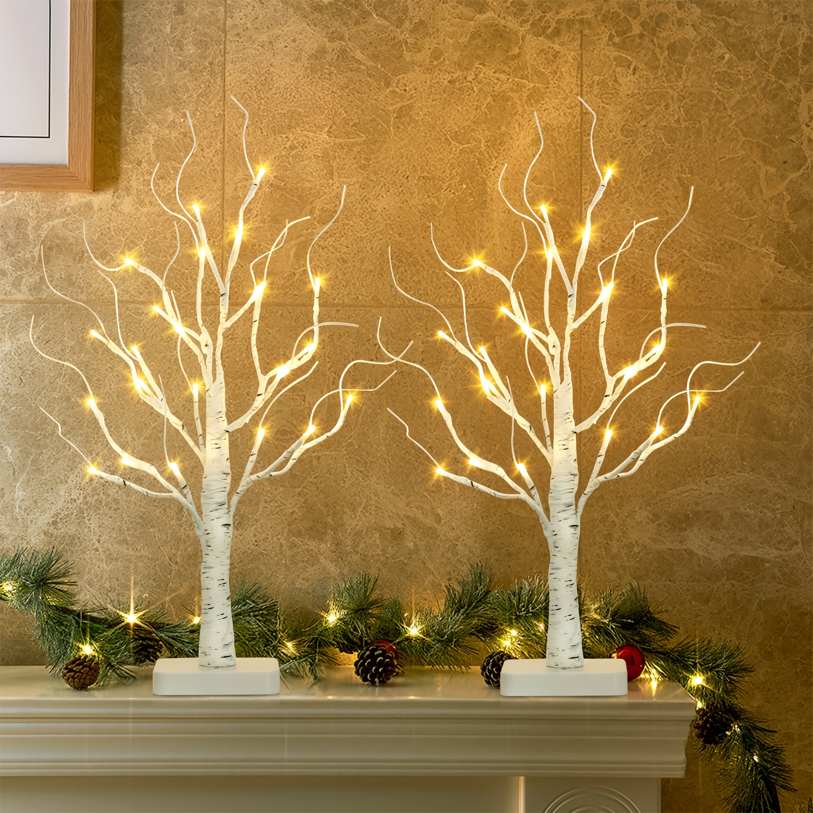 

2pack Lighted White With Led Lights Battery Powered Tabletop Tree Decorations For Home Mantle Party Indoor Centerpieces Christmas Decorations (22 Inch)