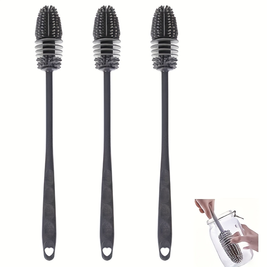 Set Of 3 Bottle Brushes With Long Handles, Suitable For Cleaning Flasks, Vacuum Sports Bottles, Vases, And Glass Items (gray)