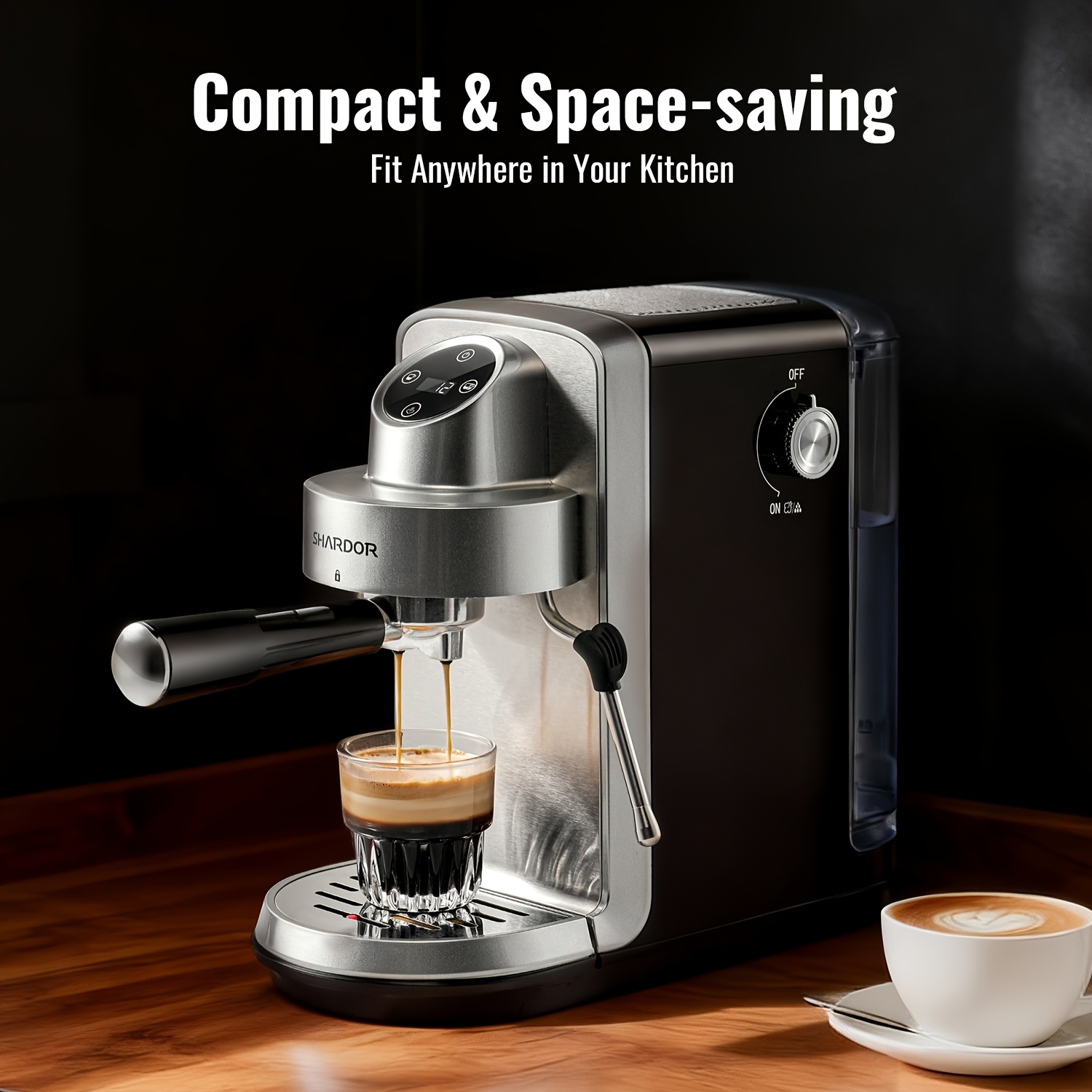 Espresso Coffee Maker - Automatic Espresso Coffee Machine with Milk Frother, 20 Bar Pressure, 1 & 2 Shot Options, Milk Frother, Kaffeemaschine for Lattes, Cappuccinos & Macchiatos, Fast Heating, Easy to Use for Rich, Creamy Coffee, Kitchen Appliances
