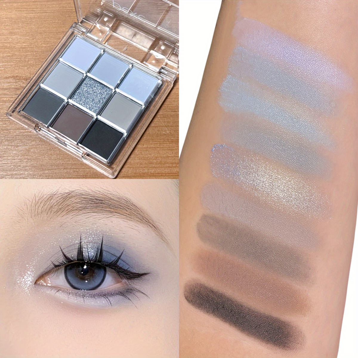 

9-color Eyeshadow Palette, Cool Tones, Matte & Shimmer Glitter Finishes, Compact And Portable Design For On-the-go Touch-ups