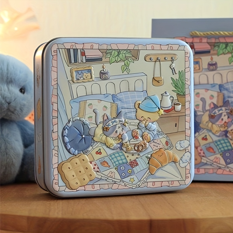   Cartoon Bear Metal Cookie Tin Box - Reusable,   Design with Floral &   Patterns,    ,  , and Jewelry Storage, Cookie Storage |   Design | Decorative Lid, Cookie Tin
