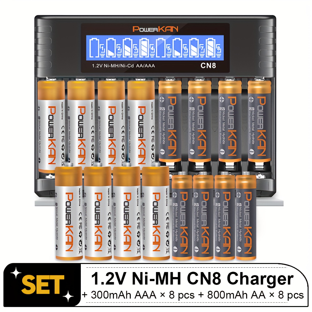 Set (Batterij + Oplader), POWERKAN 1.2V Ni-MH Oplaadbare AA en AAA Batterijen - Afbeelding 3