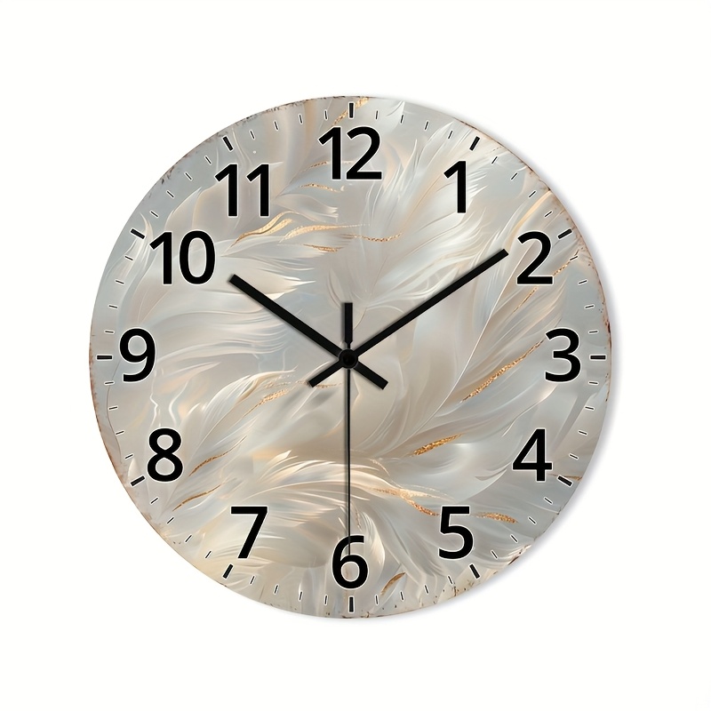 TEMU 1pc Modern Round Wooden Wall Clock - Silent Non-ticking Quartz Movement, Hd Glossy Lamination & Abstract Feathered / Face - Minimalist Clock