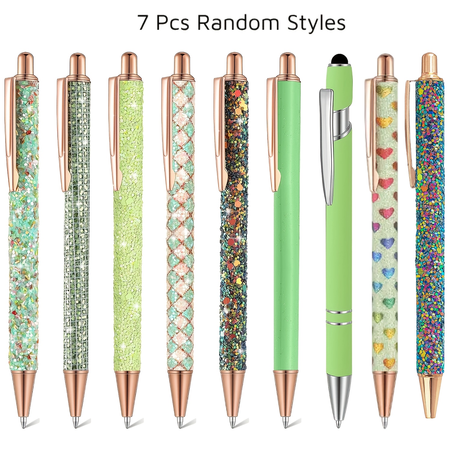 7pcs Random Style Ballpoint Pens, Comfortable Writing Metal Retractable Pretty Journaling Black Medium Point Gift Pens For Office Back To School Gifts For Teacher Office Wedding Graduation Supplies