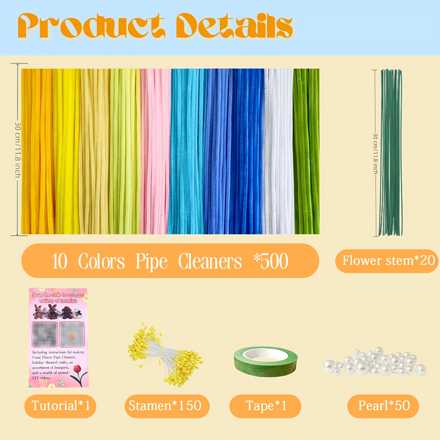 Image of [722pcs With 10 Colors Pipe Cleaners, , Pearls And Flower Stems] Wedding Bouquet And Valentine's Gift Kit - 722pcs Blue And Yellow Chenille Stems For "" Bridal Flowers And Romantic Handmade Presents