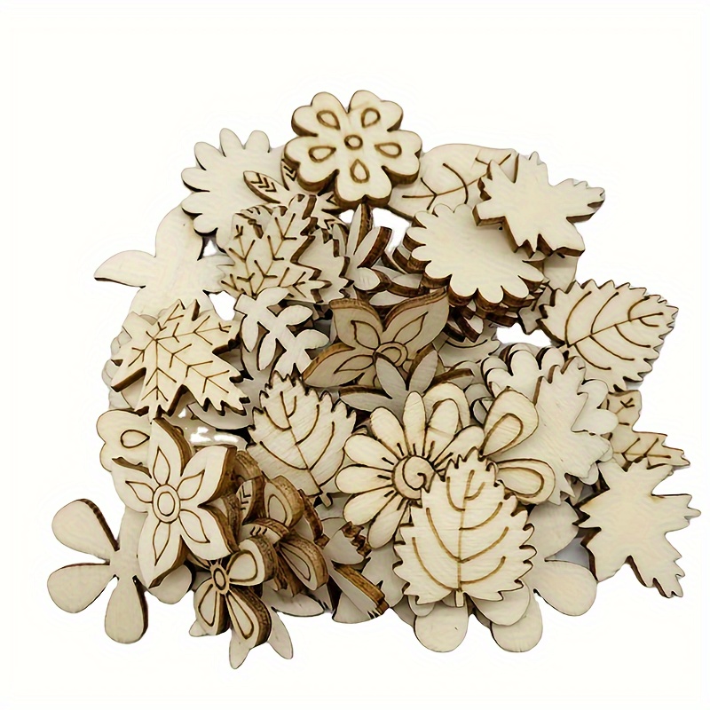 

100pcs Mixed Wooden Leaves Small Grass Flowers Small Wood Chips Crafts Diy Painting Graffiti Wedding Party Decoration Birthday Valentine's Day Gifts Home Party Decoration