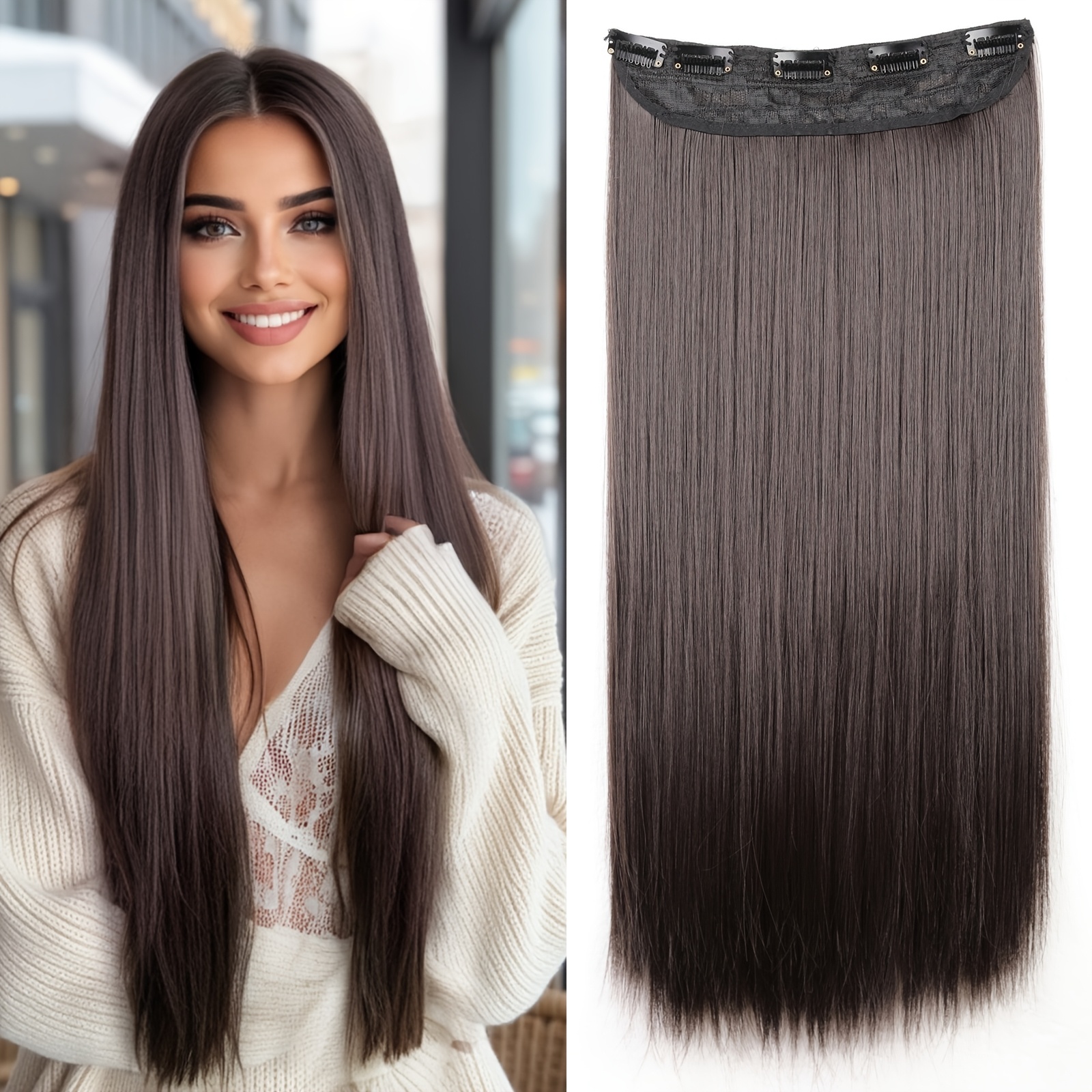 Image of 22 Inches Imported High Temperature Chemical Fiber Hair Extension Piece Straight Hair Wig Piece High Temperature Resistant, 1pc Clip Long Straight Hair Piece Increase Hair Volume Hot, Rolled, Cleaned