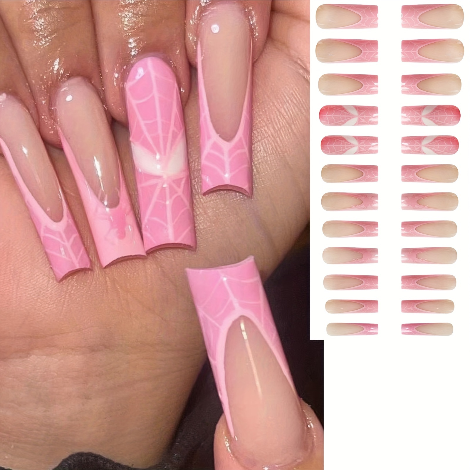 Pink Web Design Artificial Nail Tips