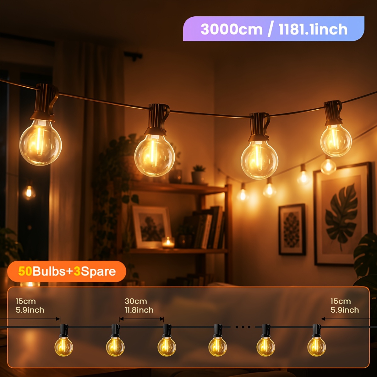 Image of G40 Led Fairy Indoor Light String, Led Bulbs, Suitable For Desk, Bedroom, Dining Room, Living Room, Balcony, Courtyard, Interior Decoration, Party Fairy Light