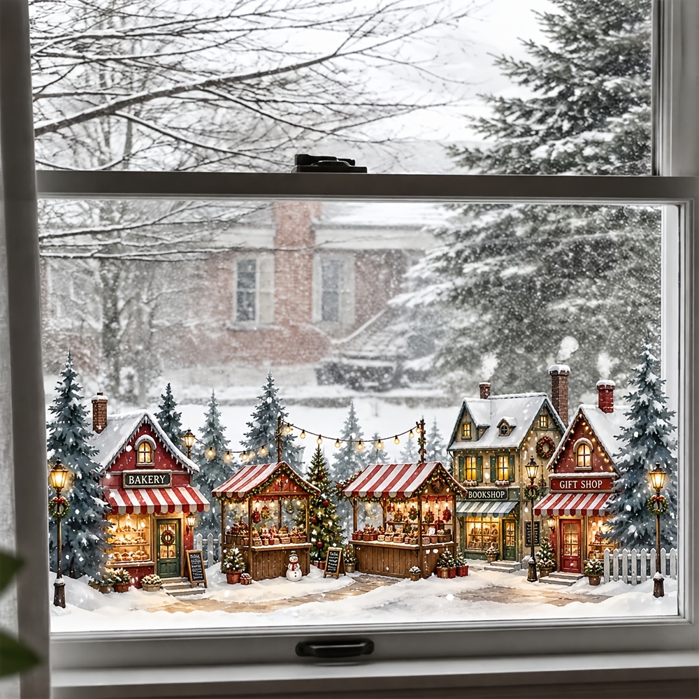 TEMU 2d Flat, 1pc 1pcs Static Cling Window Film Suitable For Home, Store & Restaurant Windows - Traditional Christmas Decoration With Cozy Tree