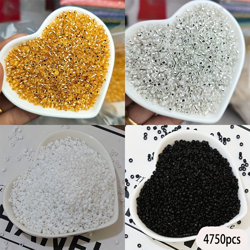 TEMU Cuentas de vidrio de calidad 4750, 2.5 mm - Cuentas de arroz doradas, plateadas, negras y blancas, perfectas para pulseras, collares, aretes y