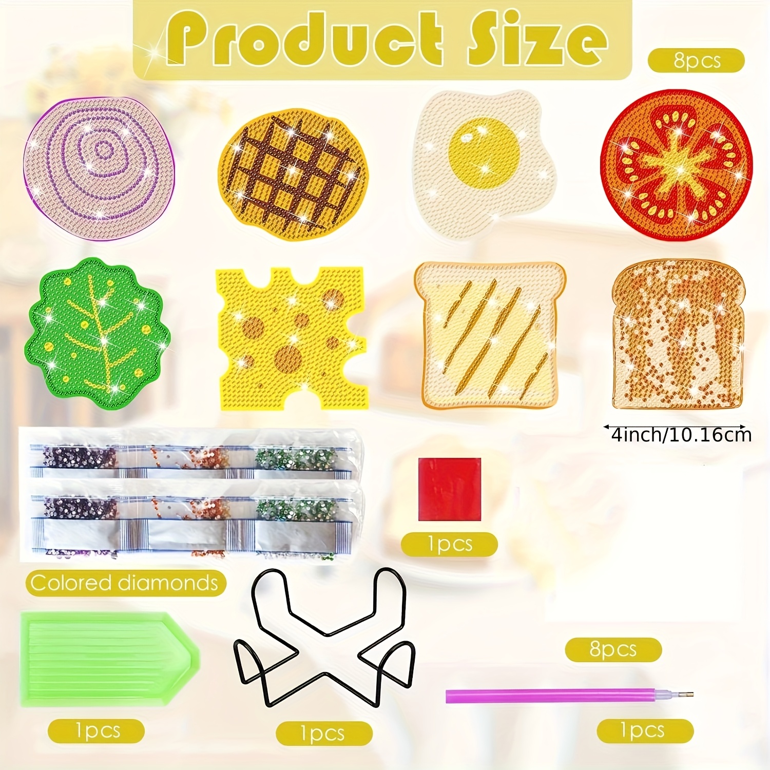 TEMU 8pcs Wooden Diamond Painting Coaster Set With Stand, Suitable For Adult Beginners, Sandwich , Elegant And Fashionable Diamond Painting Coaster
