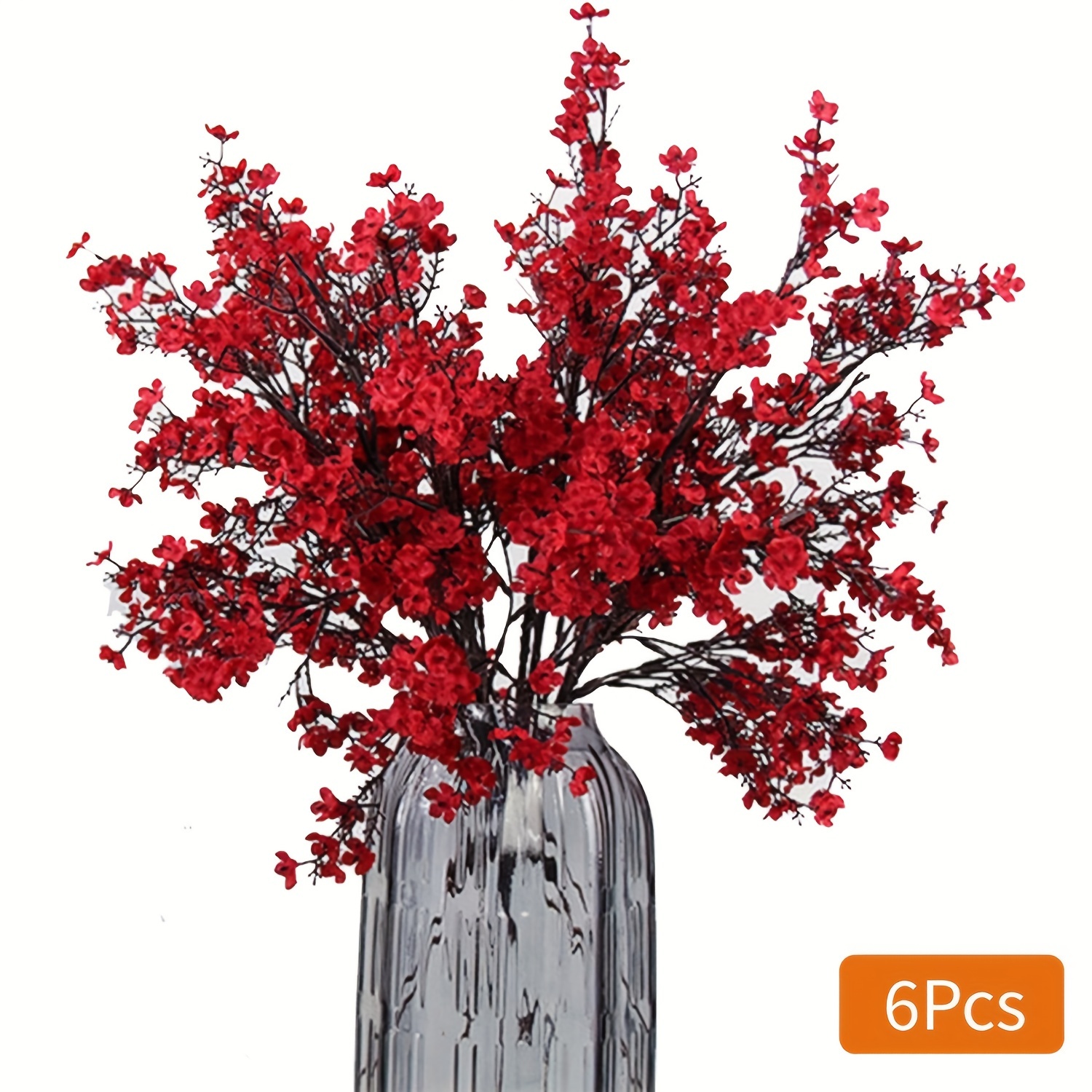 TEMU 6pcs Artificial   Christmas Decor - Touch Fake Flowers, Plastic Plants For Diy Home Decoration (red)