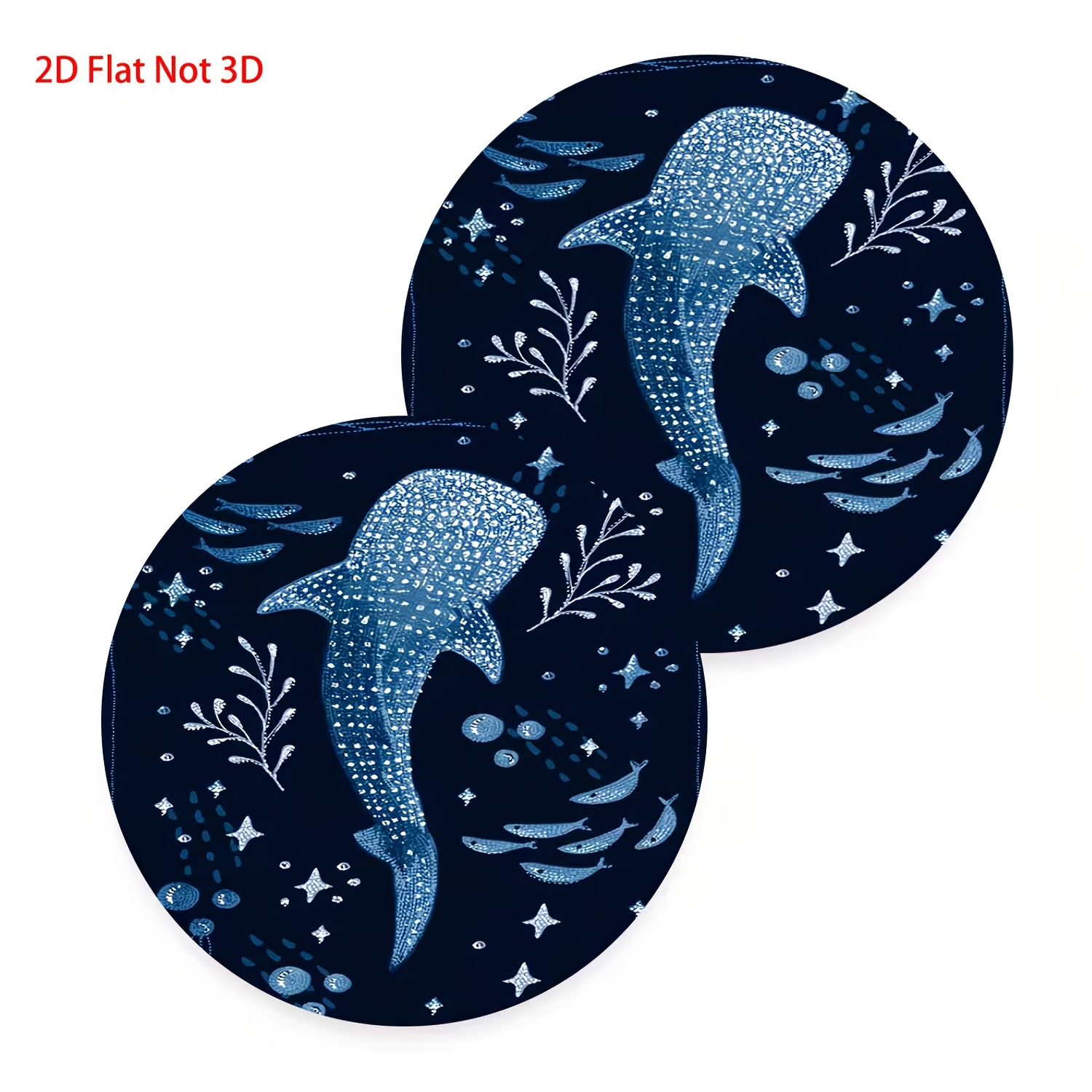 TEMU 2pcs Whale Shark Coasters Suitable For Car & Home - Non-slip Absorbent Drink Holders With Marine-themed Shark, Fish & Sea Plant, Easy Clean Cup