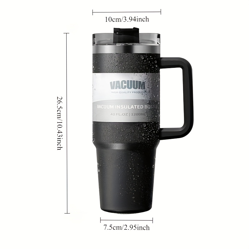 40.1oz Insulated Stainless Steel Tumbler with Handle, Lid & Straw - * Vacuum Insulation * Drinks Hot or Cold for 24 Hours - * Iced Tea, Coffee, Camping, Travel & Fitness - * in Black, Green, Pink, White