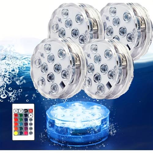 4 stuks afstandsbedienbare onderwater zwembadverlichting, 16 kleuren beschikbaar, compact formaat, eenvoudige installatie, ontworpen om de onderwater sfeer te veranderen, perfect voor paascadeaus