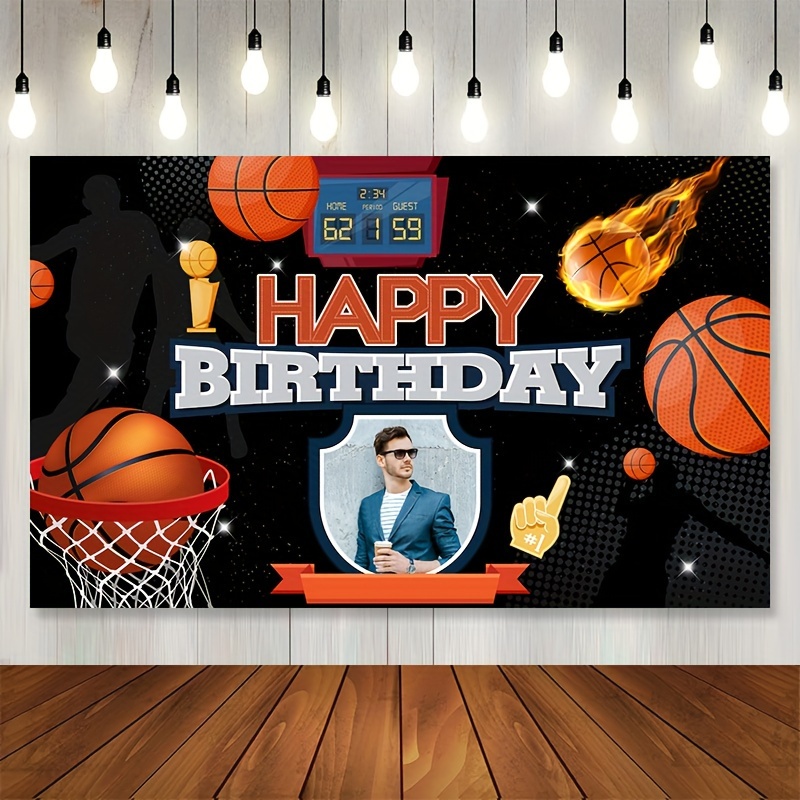 

1pc Personalized Basketball Birthday Banner, Polyester Sports Themed Decor, Customizable Photo Booth Backdrop For Party Supplies - Indoor/outdoor Use In Entryway, Room, Garden - No Electricity Needed