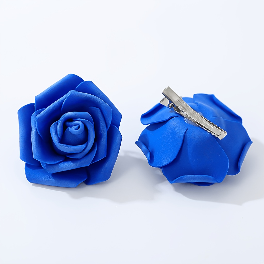 TEMU 2pcs Rose Hair Clips, Foam Rose Hairpins With A Romantic And Vibe, Outdoor Travel Beach Vacation-style Decorations, Artificial Flower Hairpins