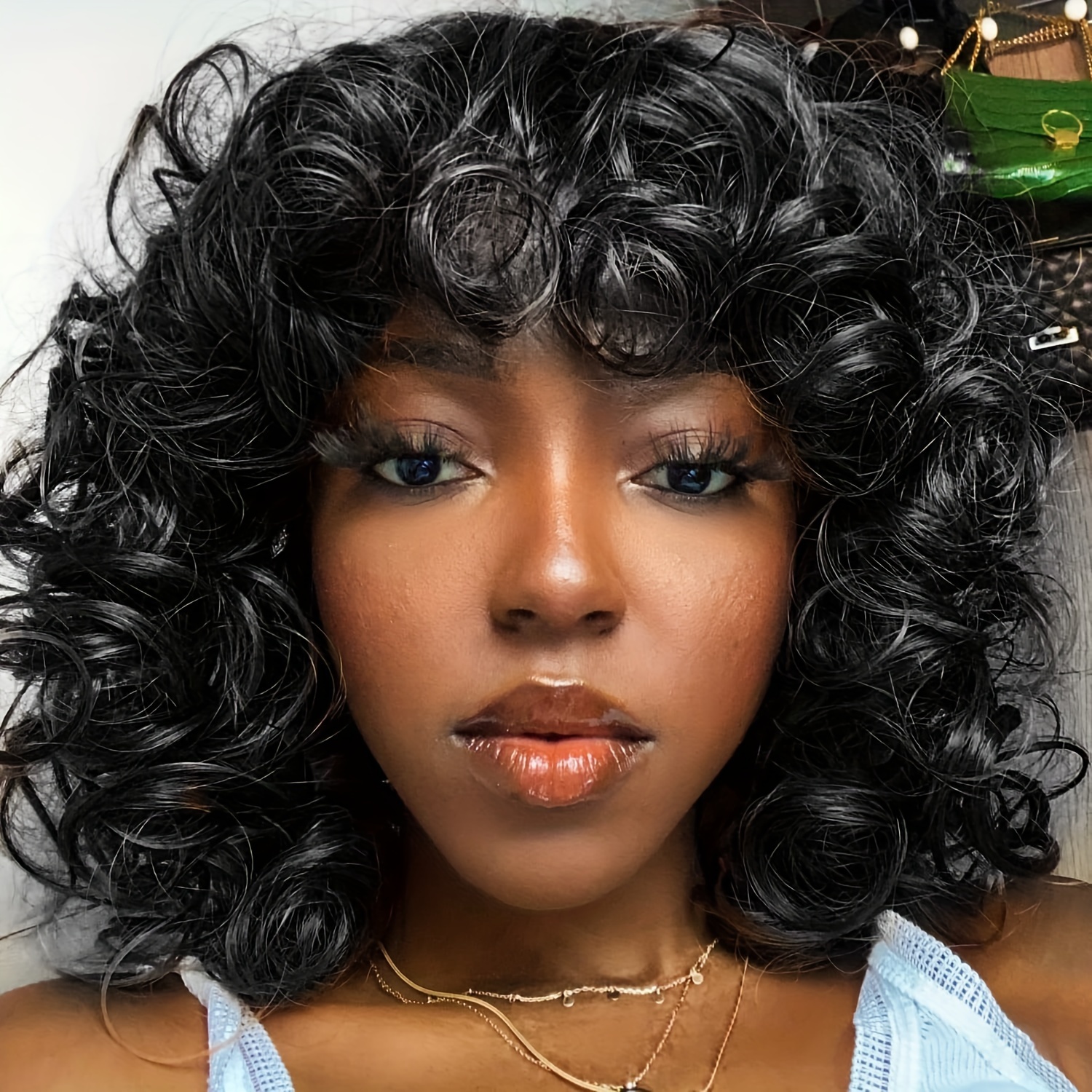 10 Inch Short Afro Wigs With Bangs For Women Fluffy Synthetic Heat Resistant Curly Hair Wigs