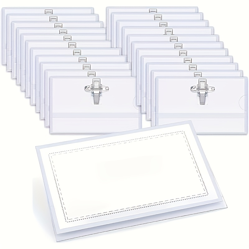 50pcs Transparent ID Badge Holders with Clip and Pin - Durable Plastic Name Tag Protectors for Meetings, School, and Office Use, Office Supplies | Professional   | Secure Clip Attachment