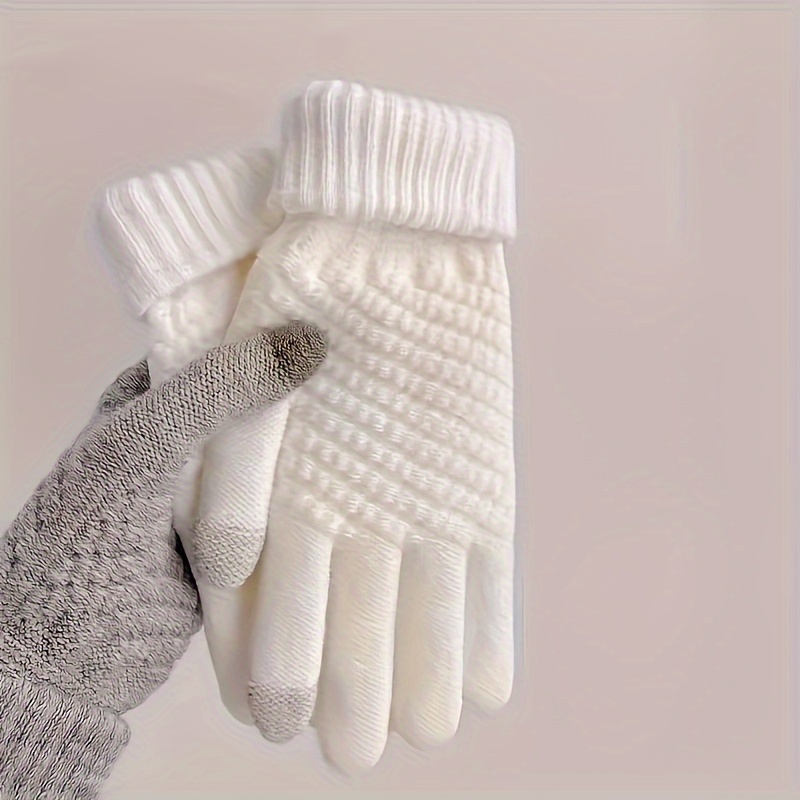 

1 Pair Touchscreen-compatible Knitted Thermal Gloves - Cozy Ribbed Cuff, Warm Polyester For Winter Outdoor Activities,