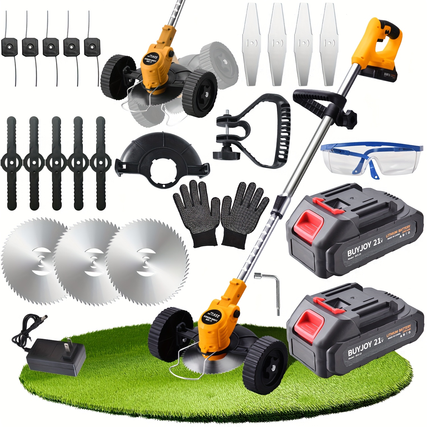 21V Electric Lawn Mower 800W Push Grass Trimmer with Large Battery,     Power Trimmer, Garden Tool, Manual and Battery-Powered Grass Cutter