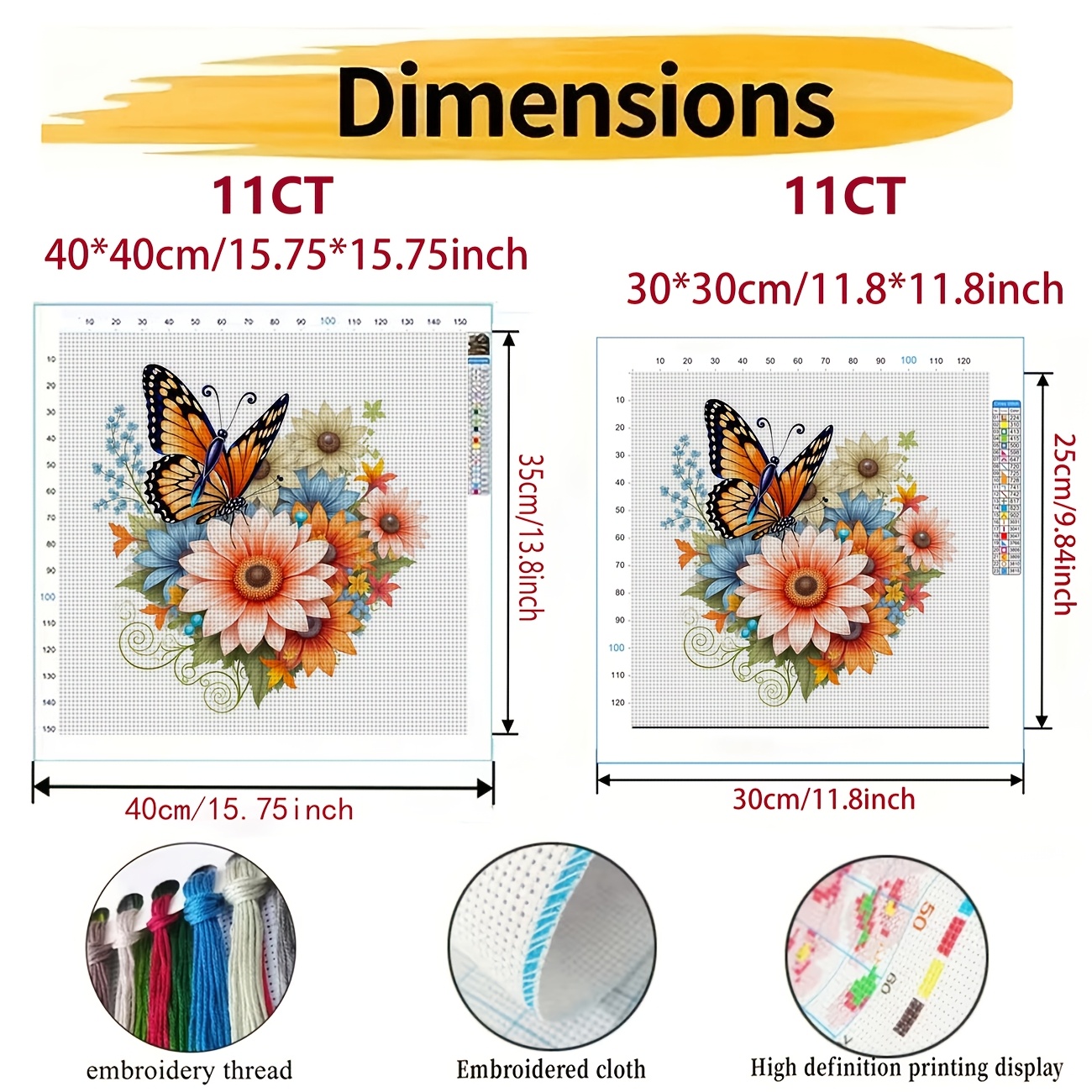 Cross Stitch Kit, Butterfly on Flowers Pattern