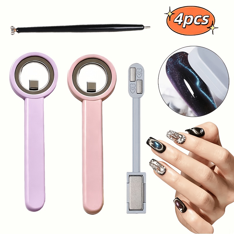 4pcs Beginner-friendly Hollow Cat-eye Nail Art Kit And Additions - Stunning Results Instantly With . Durable, Drop-resistant Material - Nail Art Settings