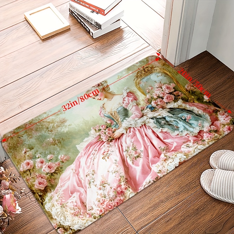 TEMU 1pc A Pink Rococo Painting Of On Welcome Mats, Measuring 20x32 Inches, Suitable For Indoor And Outdoor Home Entrances, Yard Floors, And Summer