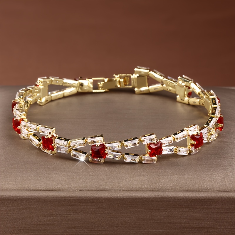 TEMU Elegant Luxury -row Geometric , Women's Jewelry Sparkling 3a Cubic Zirconia Personalized Fashion Bracelet, Suitable For Daily Wear, Events And