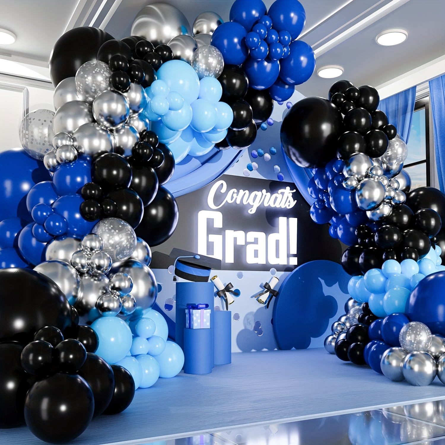 

100pcs, Blue And Garland Arch Kit, Small And Large Balloons, Light, Navy, Royal Blue And Black Party Decorations For Baby Graduation Birthday Video Gaming Anniversary Retirement Party Decorations