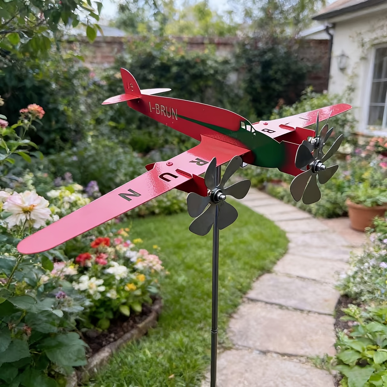 Airplane Weathervane Wind Spinner - Metal Garden Decor With Rotating Plane