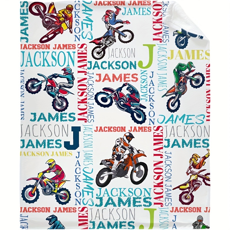 

Custom Text Motorcycle Print Flannel Blanket - Personalized, For Couch, Bed, Travel, Camping, Living Room, Office - Machine Washable,