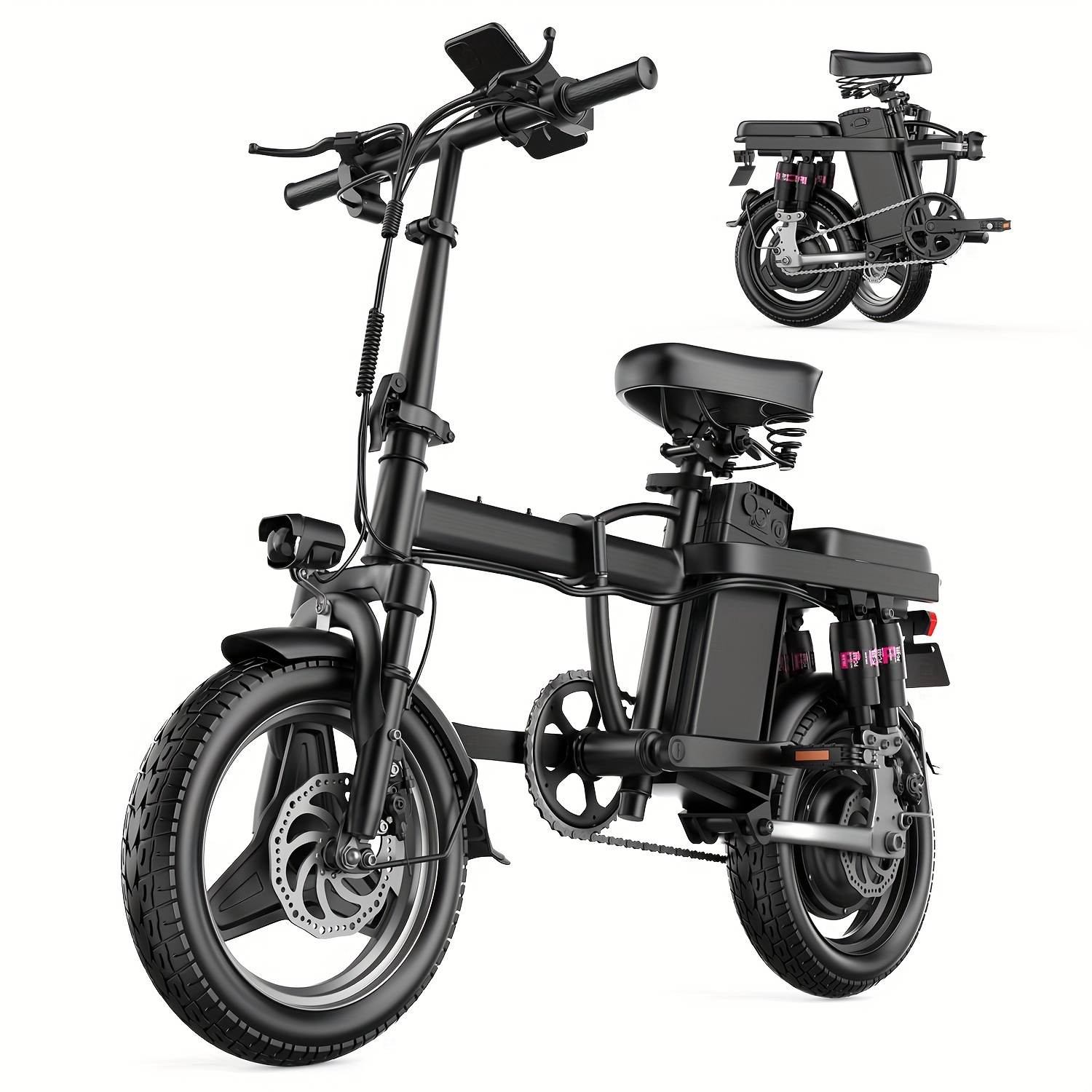 

Electric Bike, 500w Motor, 14" Tire Folding Mini Ebikes For Adults, 20mph 25miles Range Commuter Adults Electric Bicycle, 48v 13ah Battery, Dual Suspension