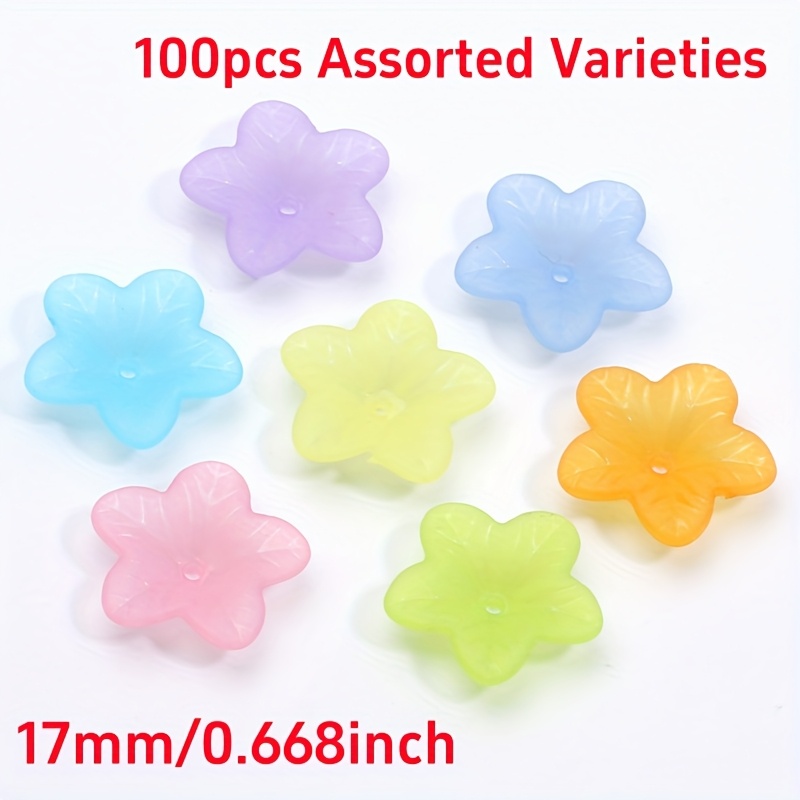 TEMU 100pcs Random Mixed Colors Small Flowers 17mm Acrylic Fashion Bracelet Necklace Pendant Beads Gift