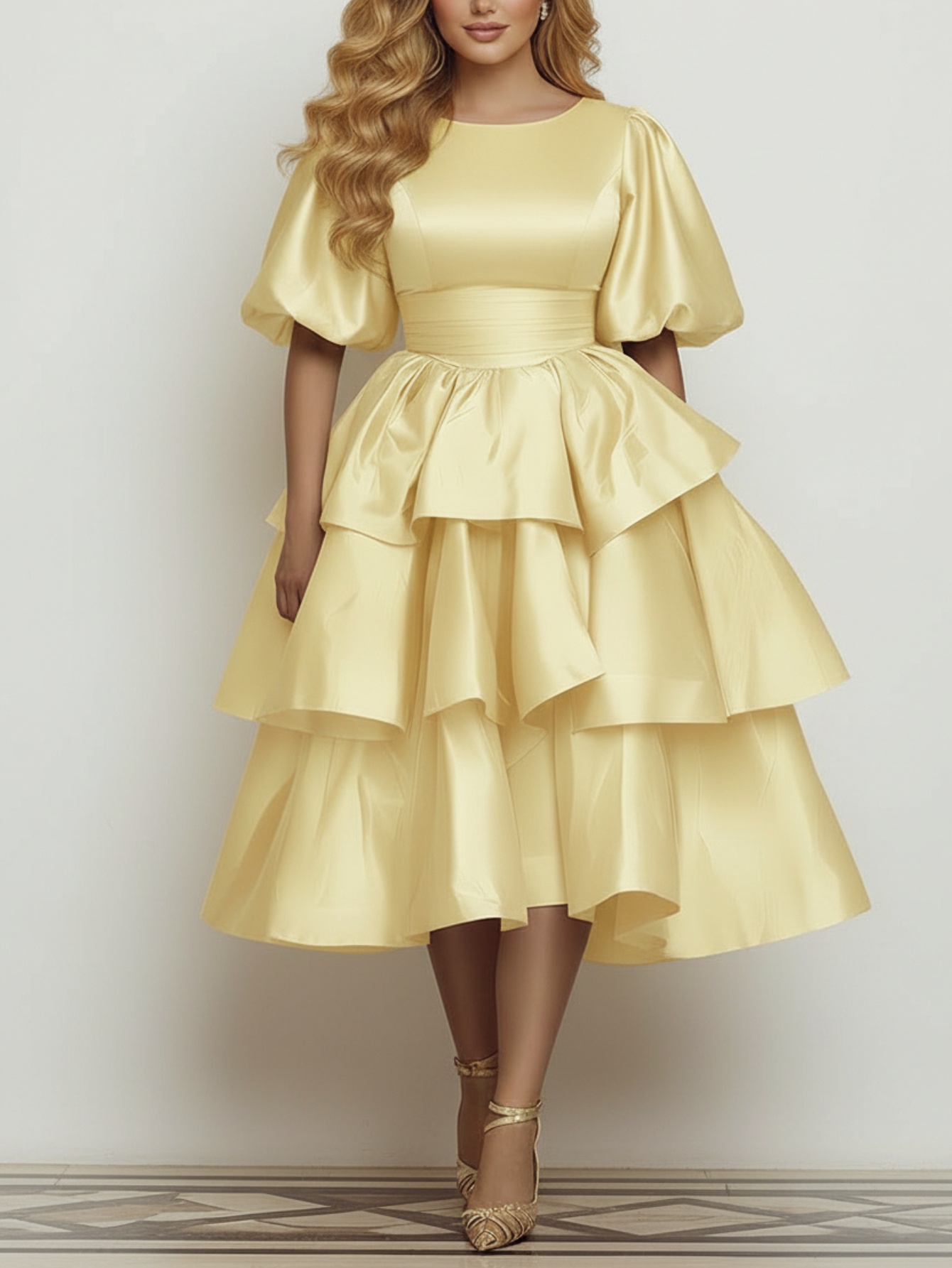 slim fit dress slacks Strapless Gold Metallic Ruffles A-line Cocktail Dress – Dressesforparty main image 1