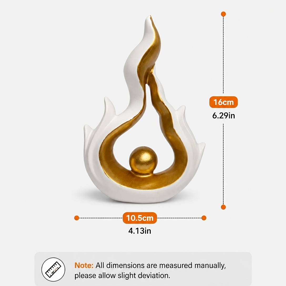 TEMU 1pc Modern Abstract Flame Statue, White And Golden Resin Sculpture, Contemporary Luxury Tabletop Decor, Accent For Living Room, Bedroom, Office,