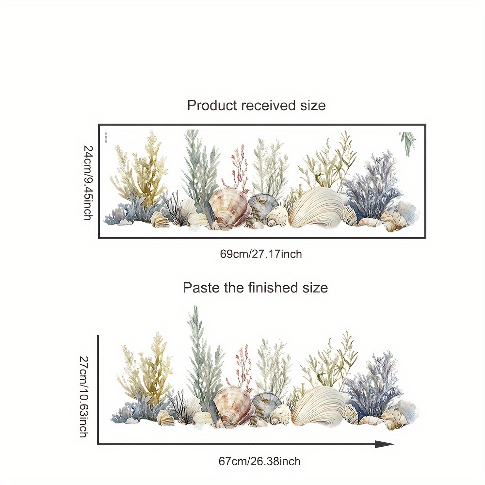 Image of 1pc Sea Shell Seaweed, Watercolour Style, Matte Surface, Simple Removable, For Wall Stickers Living Room Dining Room Window Door Car Toilet Laptop And Other Stickers, 24*69cm